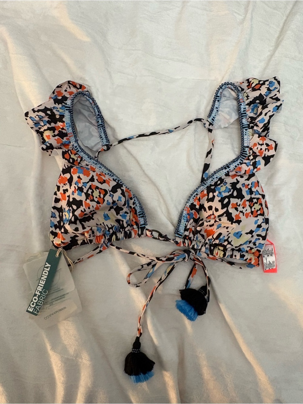 Maaji Reversible Multicolor Floral Print Bikini Top - Blue, Black, Orange, White